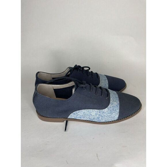 Marais USA Shoes Blue Floral Canvas Cap Toe Lace Up Oxfords Women Sz 8M US/39EU - Picture 9 of 13